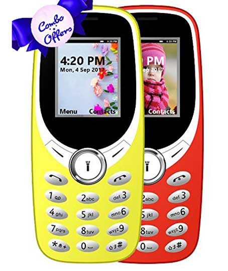 IKALL Combo of K31 Dual Sim 1.8 Inch Display 2 Basic Feature Phone with Bluetooth, GPRS, FM radios, Flash Light and 1000 mAh Battery Capacity (Yellow and Red)