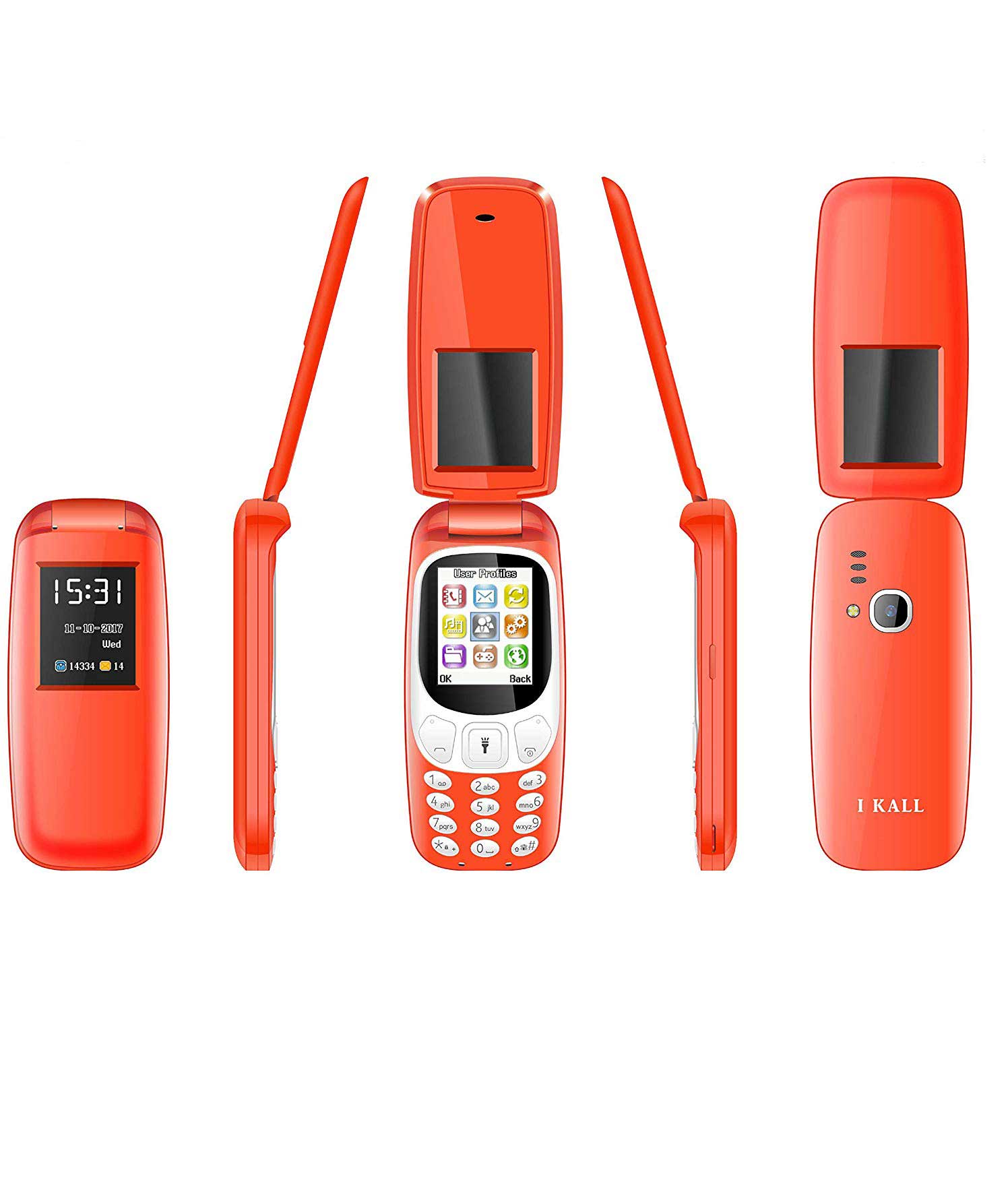 IKALL Flip 1.8-inch K3312 and K19 Phones -Combo (Red and Blue)