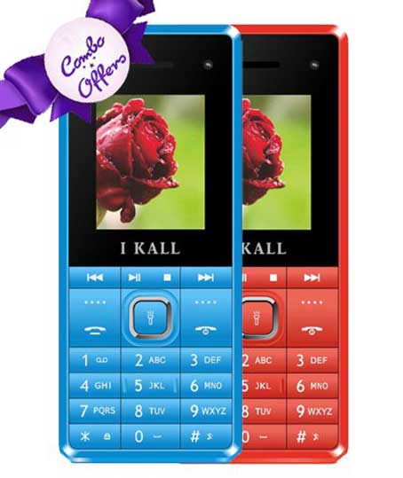 IKALL K2180 Basic Feature Mobile Phone (Red and Blue, 64MB) - Pack of 2