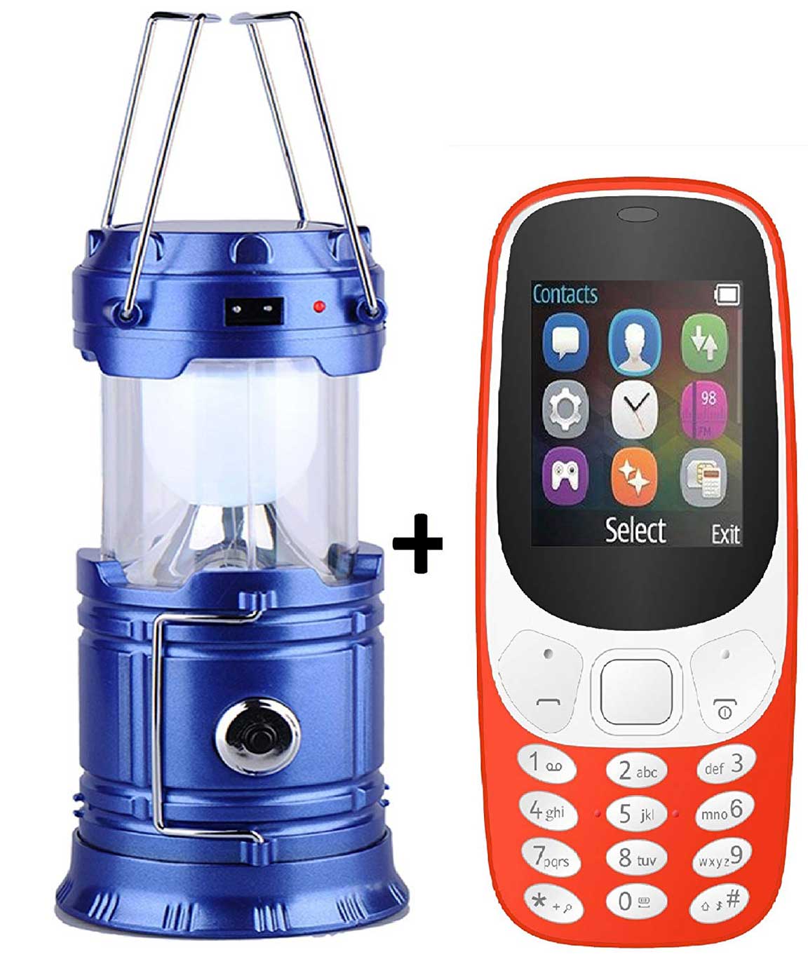 IKALL K3310 Basic Feature Phone (Red, 64MB) and Solar Powered Rechargeable LED Lantern Combo