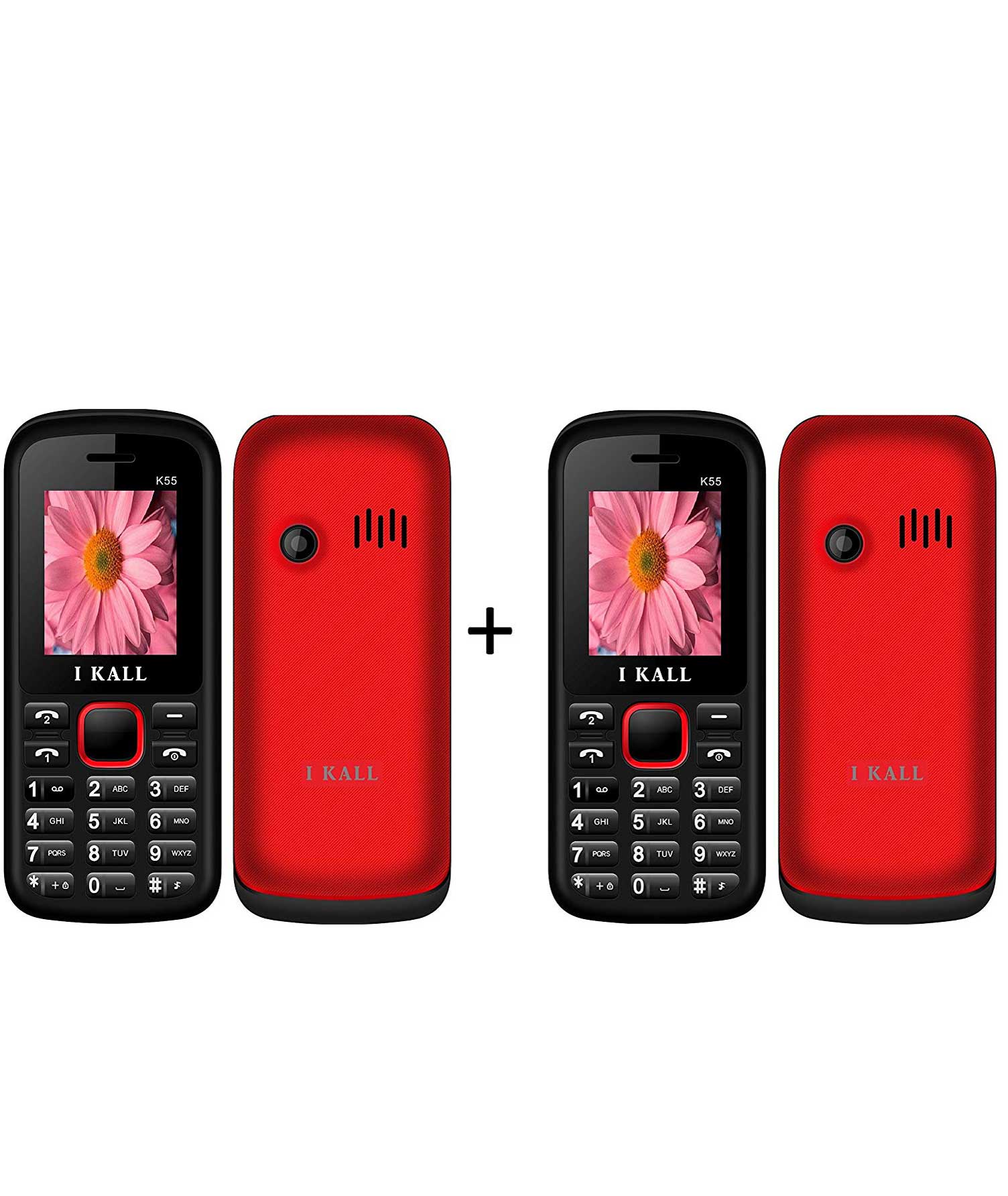 IKALL K55 Set of 2 Dual Sim Mobiles (Red and Red)