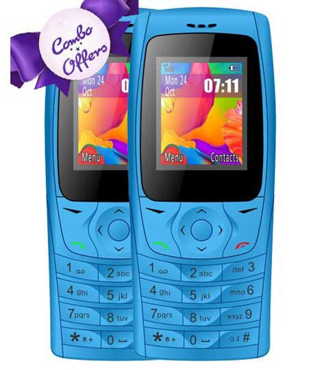 IKALL K6610 Dual Sim 1.8 Inch Display Combo of 2 Basic Feature Mobile Phone with Bluetooth, FM, Flash Light, GPRS, 1000 mAh Battery (Blue)