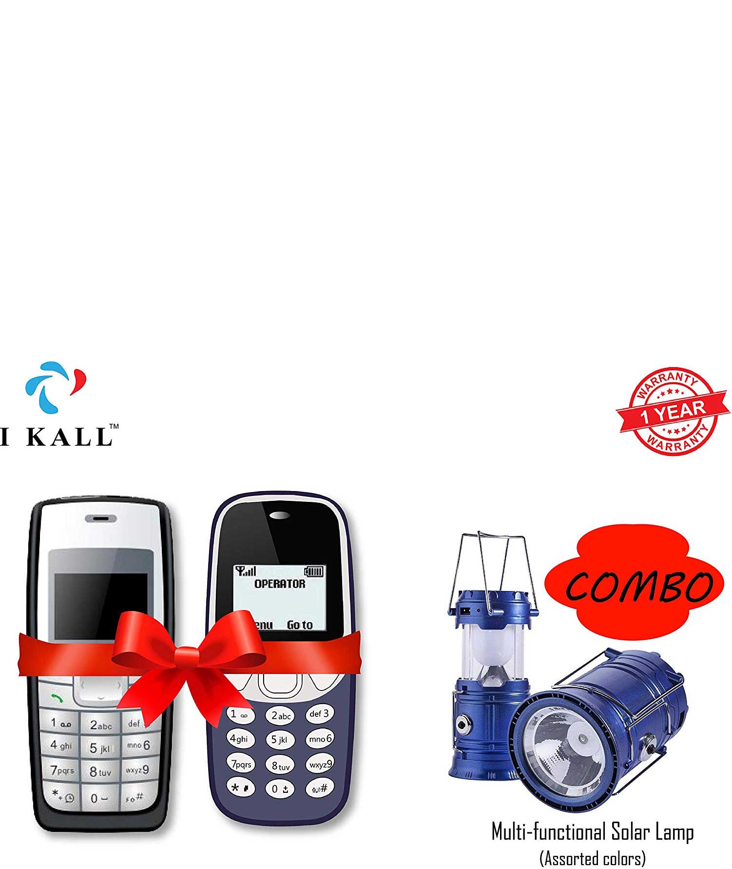 IKALL K72 and K71 Feature Phone Combo with Multi-Functional Solar Lamp (Black and Drak Blue)
