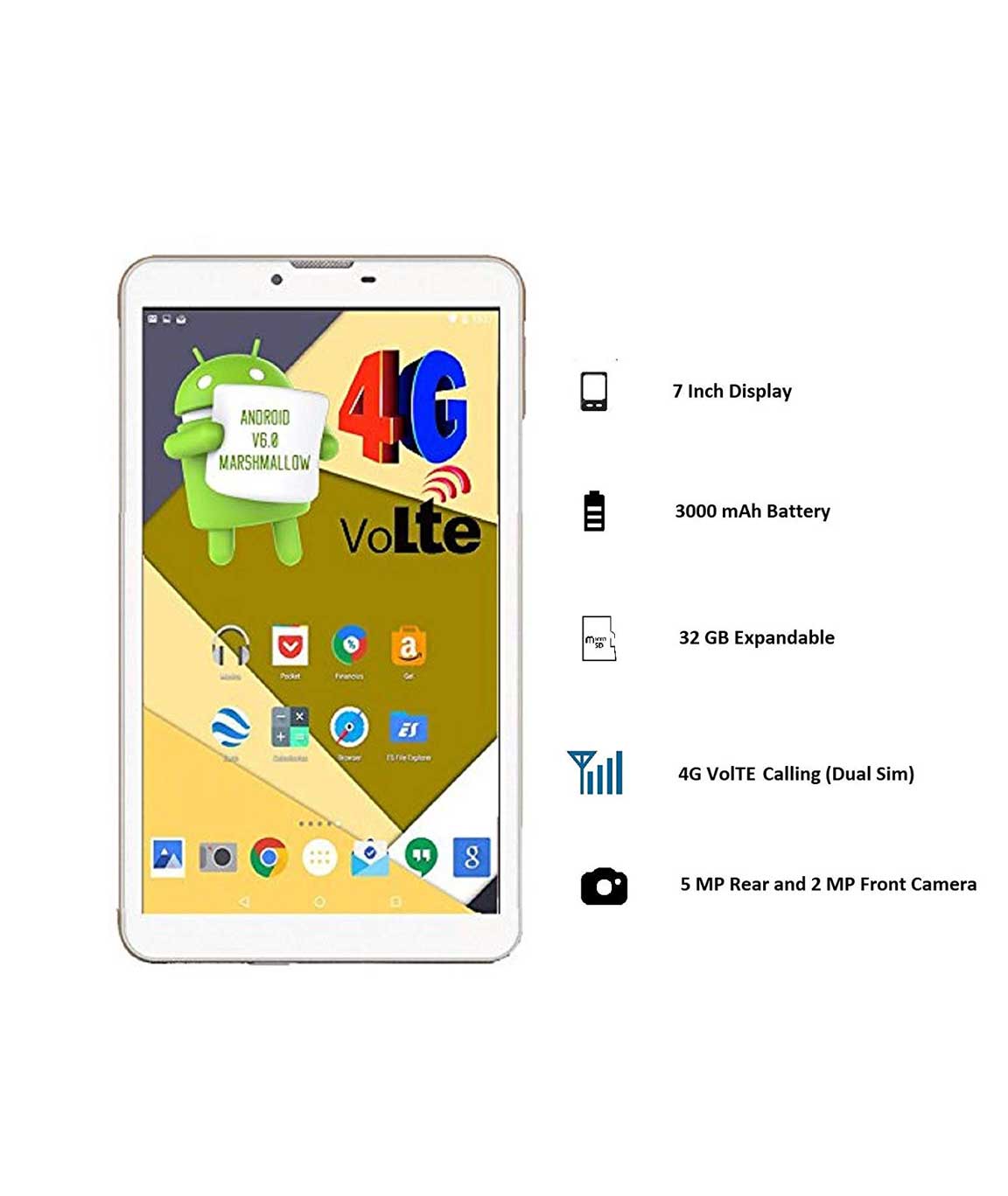IKall N5 Tablet (7 inch Display, 16GB, 4G + LTE + Voice Calling), White