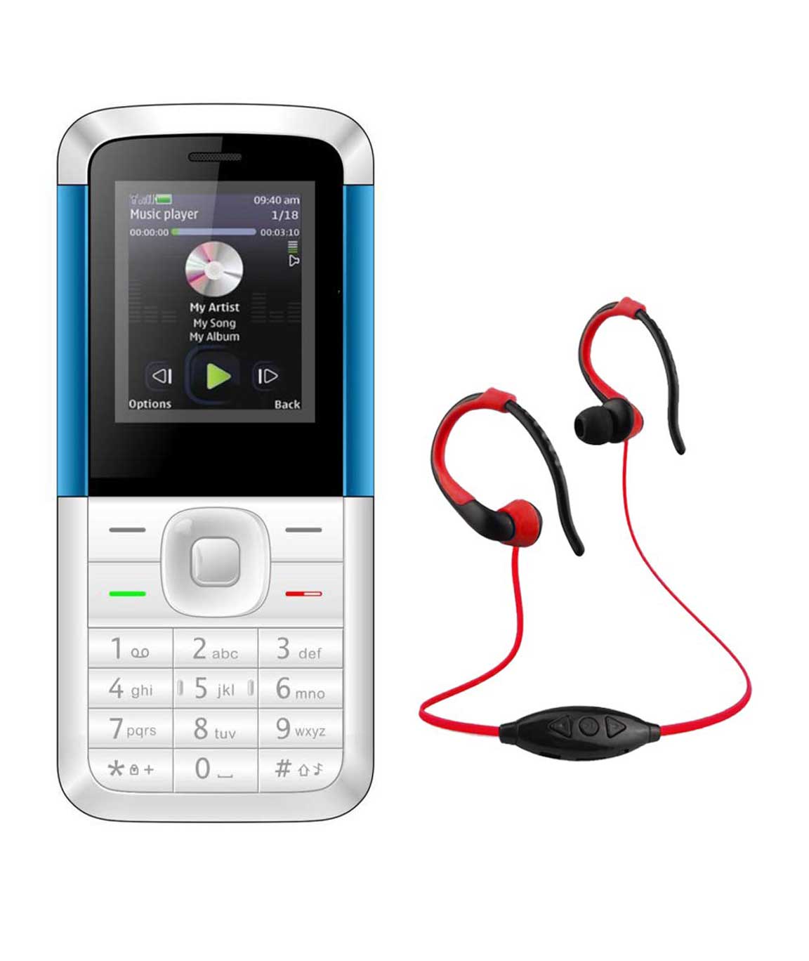 IKALLI K5310 Dual Sim Basic With Mp3/FM Player Neckband (Blue White)