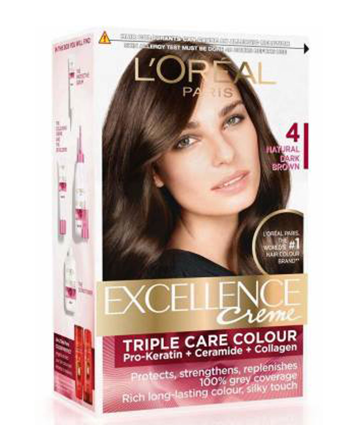 L`Oreal Paris Excellence Creme Hair Color, 4 Natural Dark Brown, 72ml+100gm