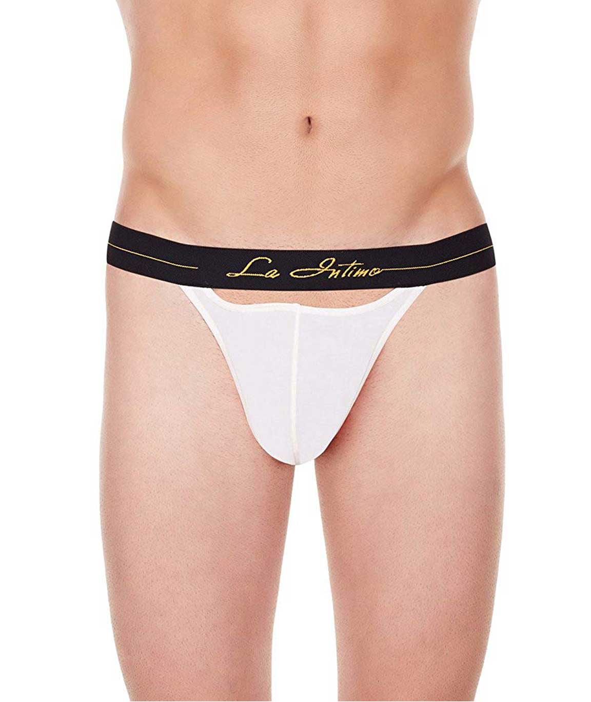 La Intimo Men`s White Nylon Spandex Front Open Jock