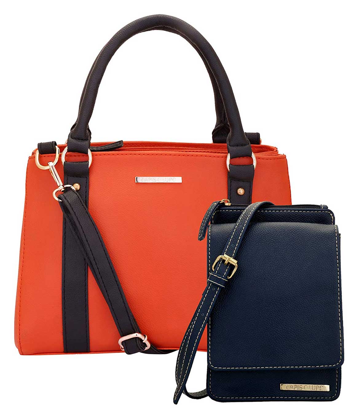 Lapis O Lupo Combo Tangerine Women Handbag and Mobile Sling Bag (Orange,Blue)