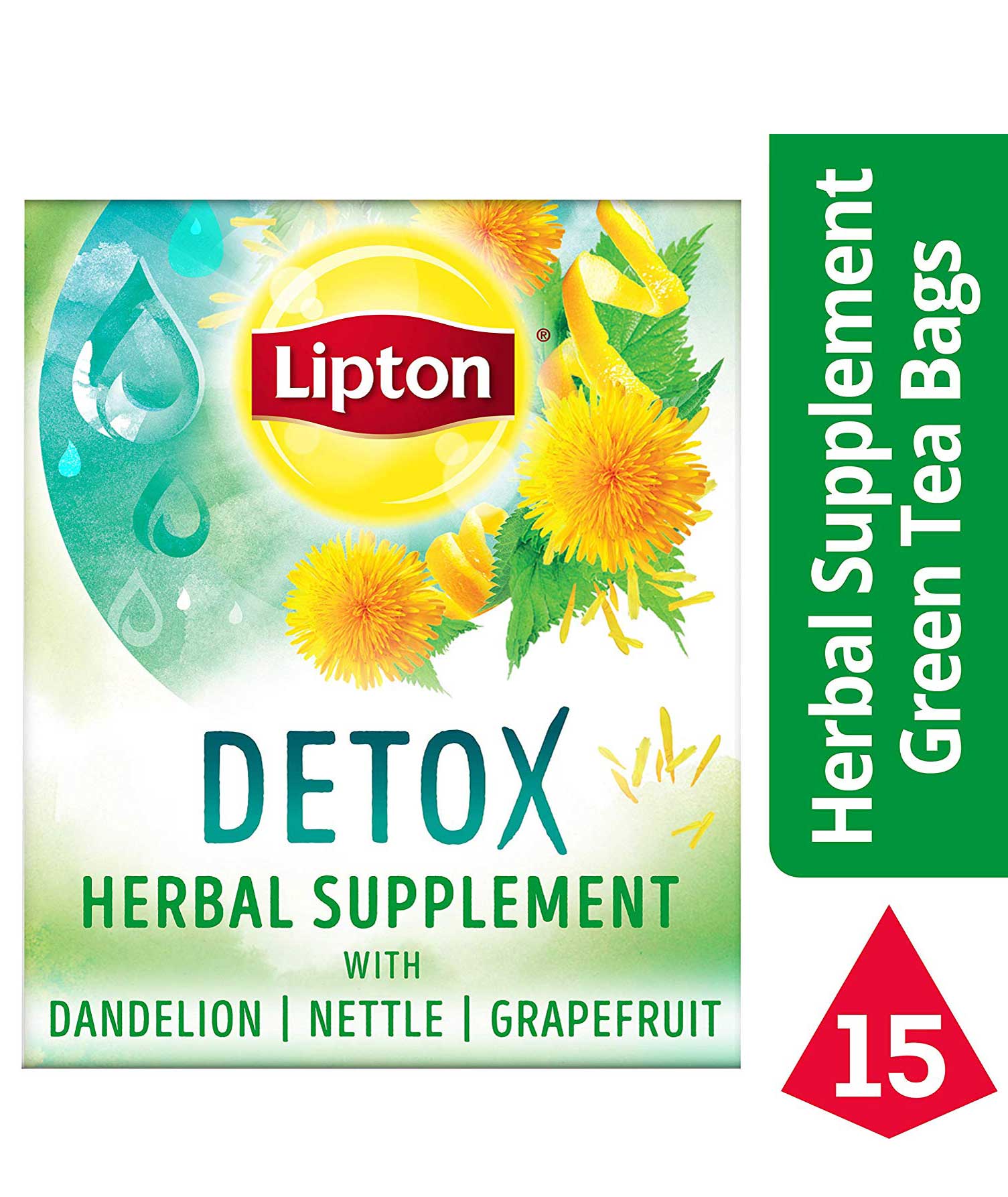 Lipton Detox Grapefruit Herbal Supplement with Green Tea Box 15 Tea Bag, 22.4g