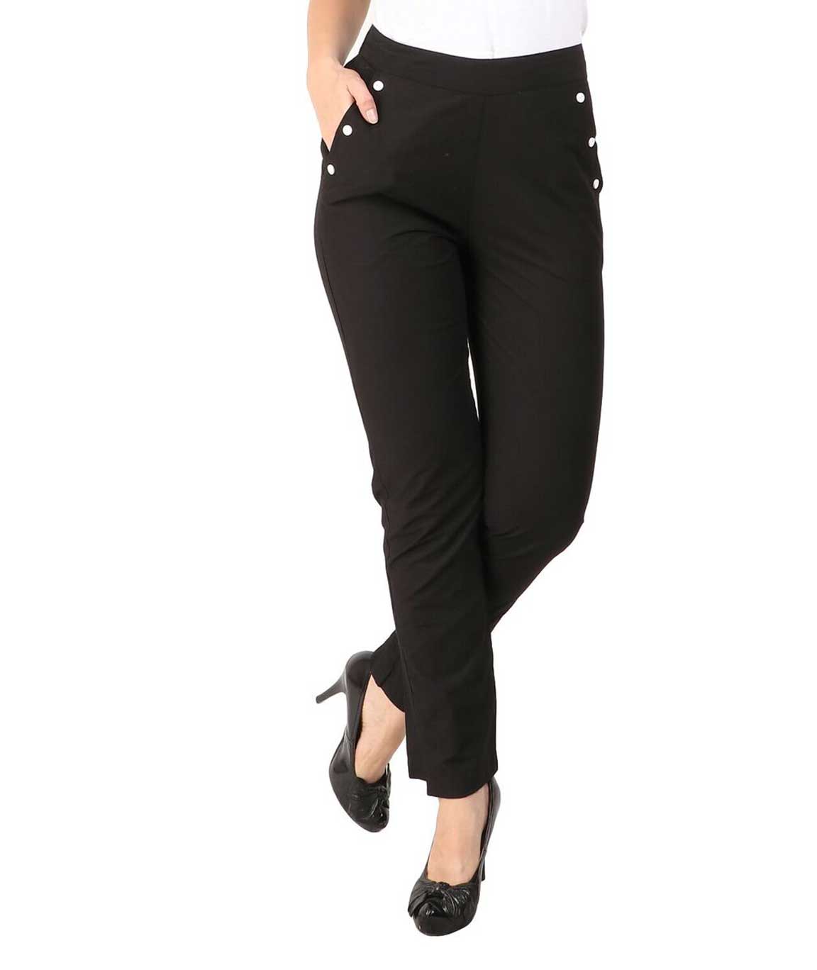 Makxziya Women`s Black Regular Fit Cotton Trouser(Black)