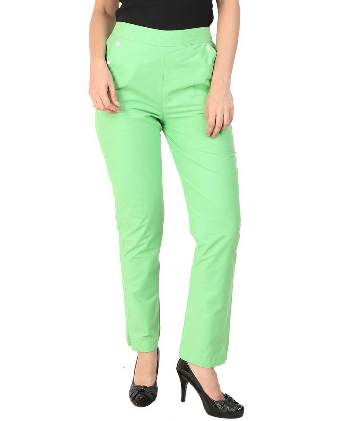 Makxziya Women`s Green Regular Fit Cotton Trouser(Green)