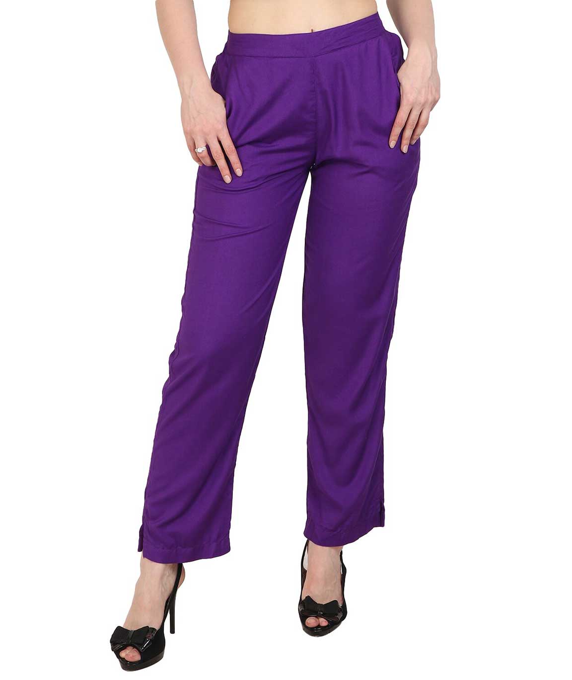Makxziya Women`s Purple Regular Fit Rayon Trouser(Purple)