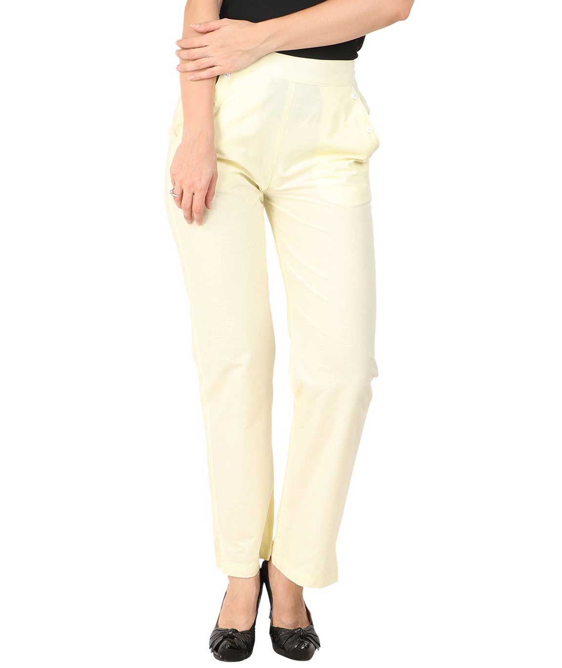 Makxziya Women`s Yellow Regular Fit Cotton Trouser(Yellow)
