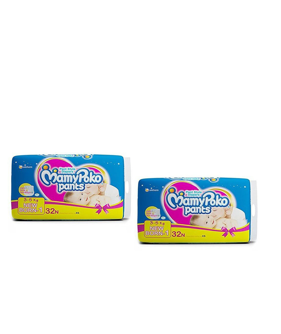 Mamy Poko Pants for Baby Boys and Baby Girls (White, 32) - Pack Of 2