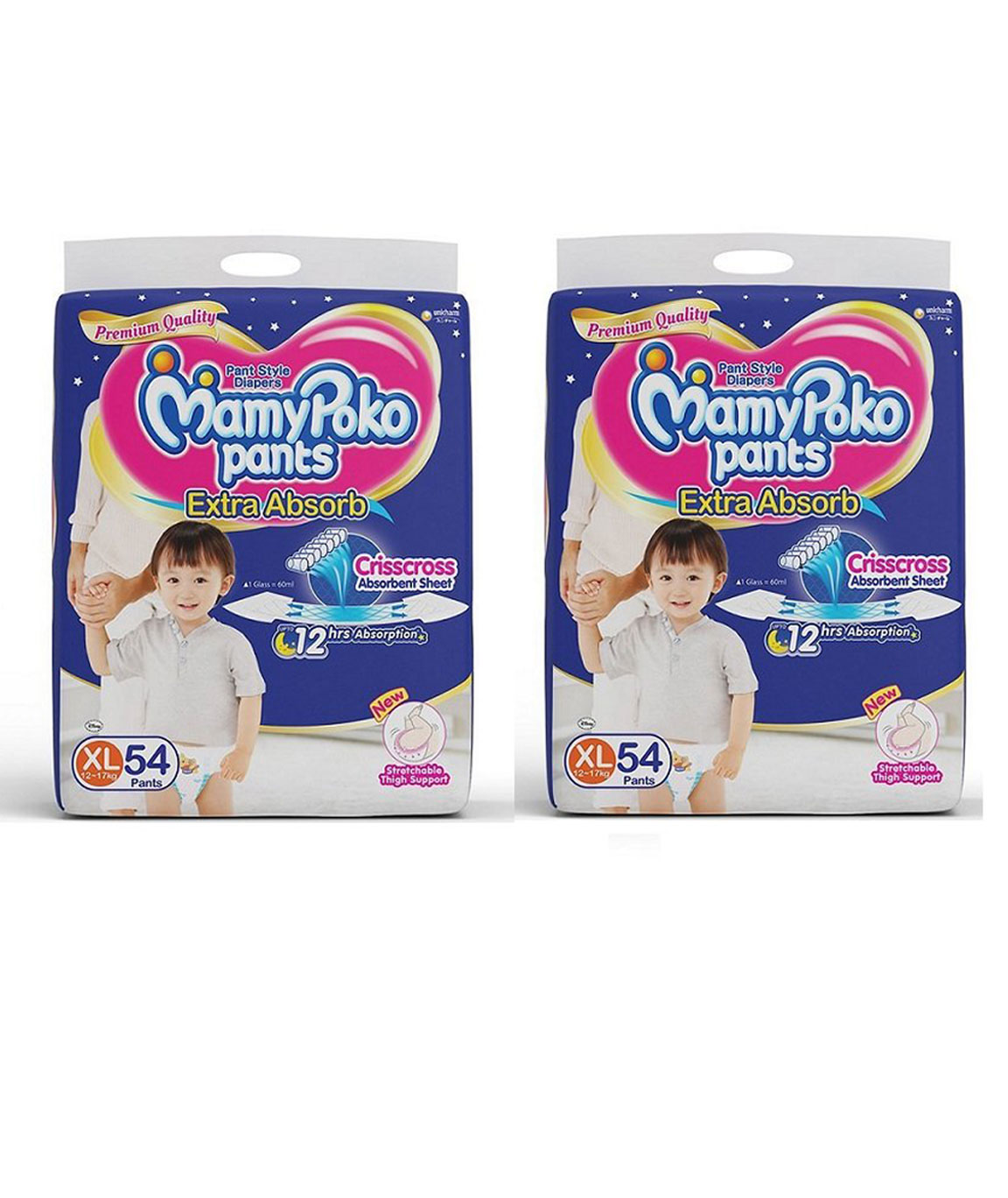 Mamy Poko Pants (White, XL) -54 Diapers Each, Pack of 2