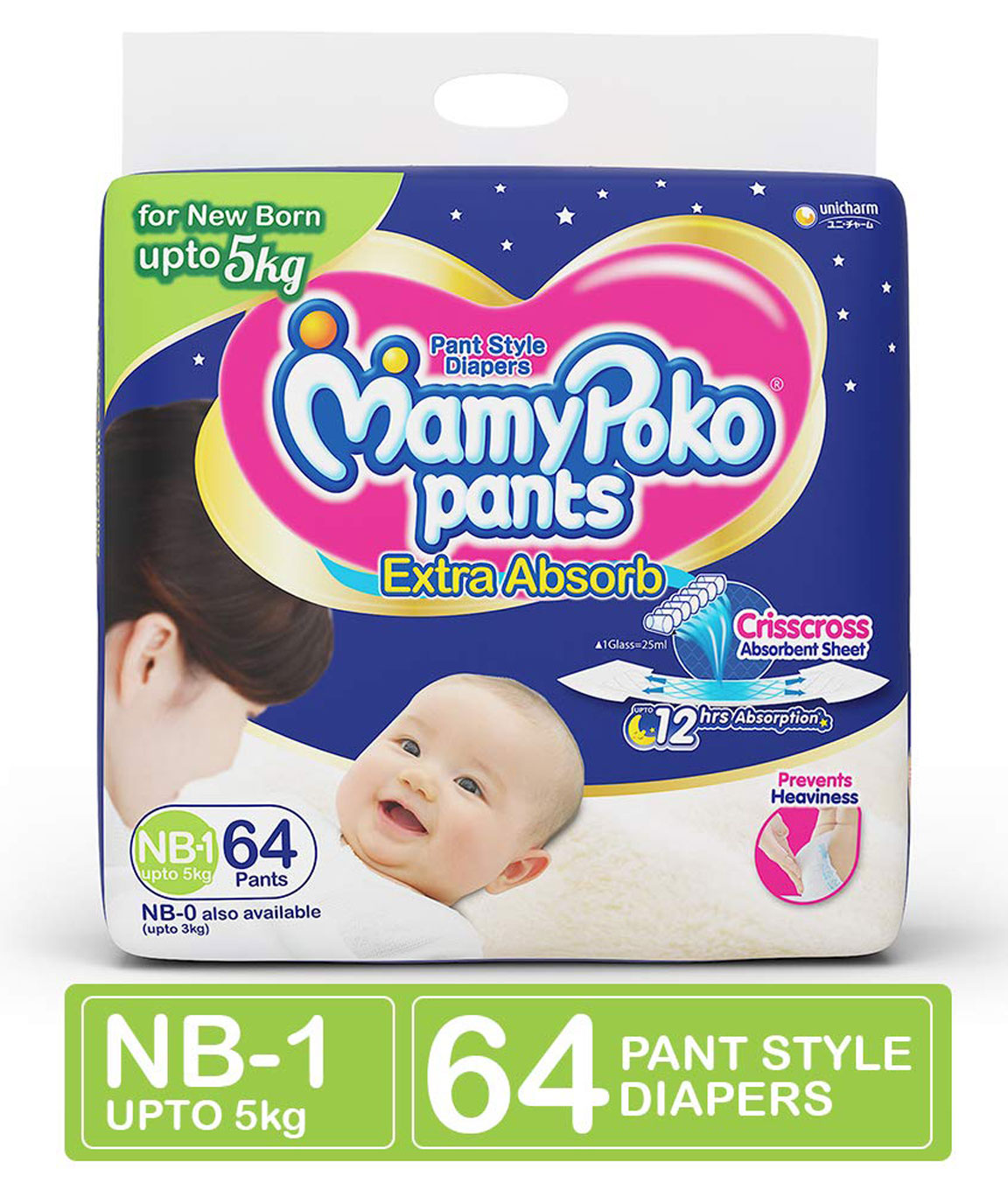 MamyPoko Pants Extra Absorb Diapers, New Born (Pack of 64)