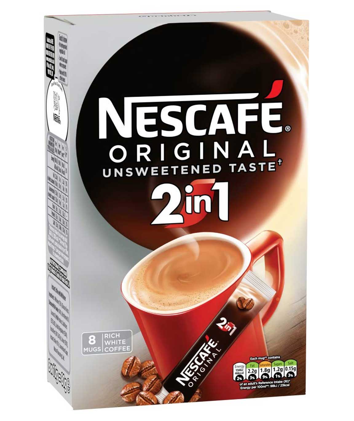 NESCAFÉ Original Unsweetened 2in1 Strong Instant Coffee Sachets 8 Mugs, 80g