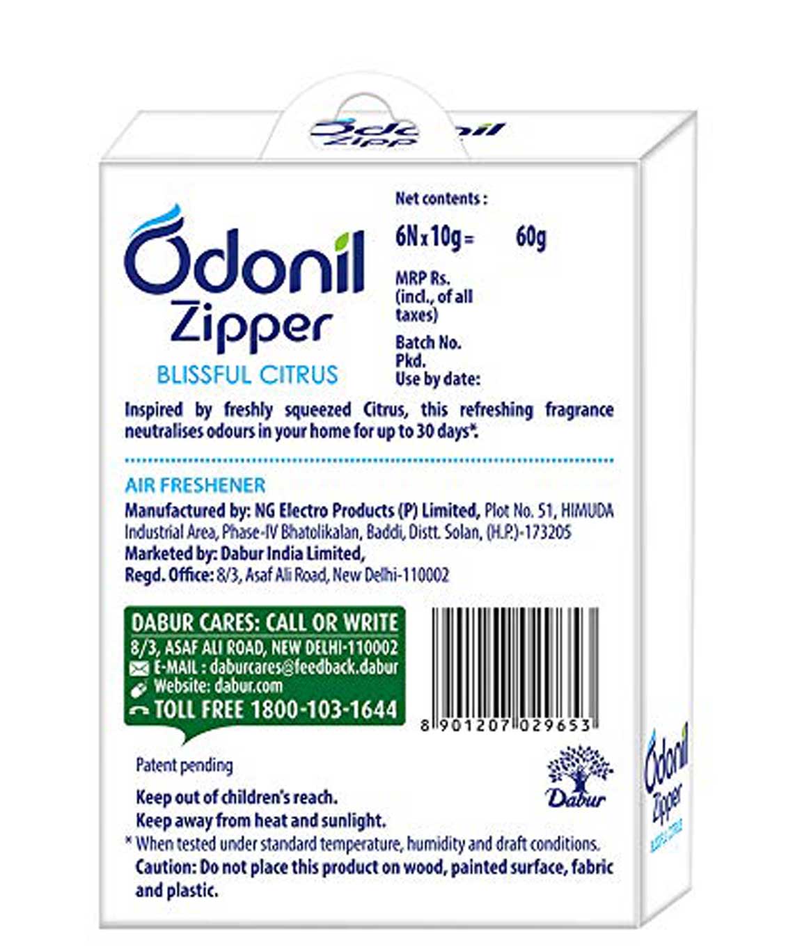 Odonil Zipper Blissful Air Freshener - 10 gm (Citrus, Pack of 6)