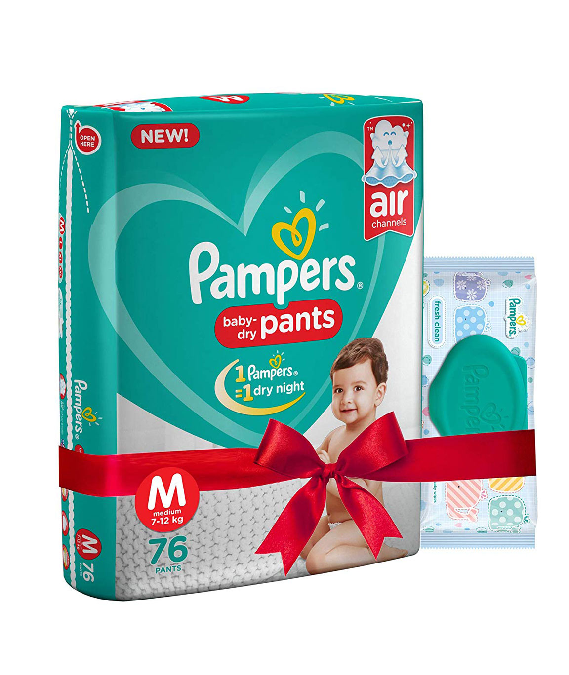 Pampers Combo Pack, Medium Size Diapers Pants (76 count) and Fresh Clean Baby Wipes (64 count)
