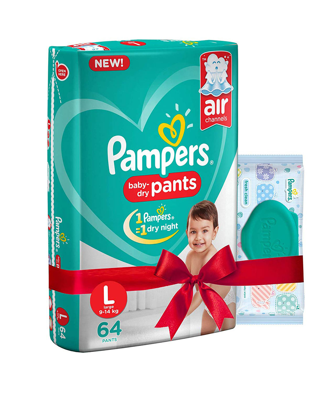 Pampers Large Size Diapers Pants (64 count) and Pampers Fresh Clean Baby Wipes (64 count) combo pack