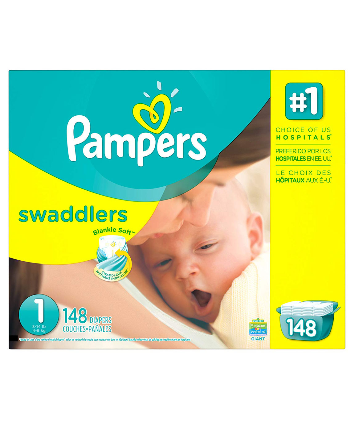 Pampers Newborn Swaddlers Diapers (Size 1) - 148 Count