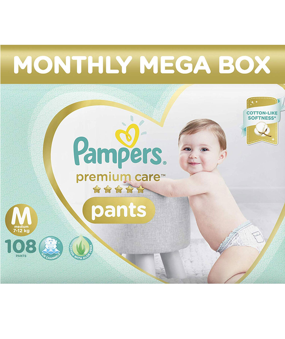 Pampers Premium Care Pants Diapers Monthly Box Pack, Medium, 108 Count