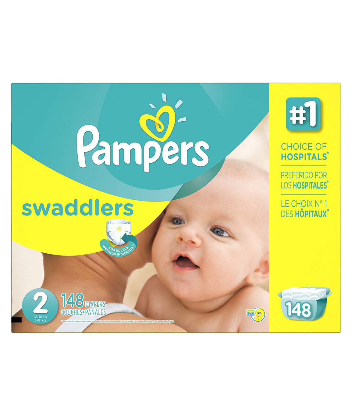 Pampers Swaddlers Diapers, Size 2: 12-18 Lbs, 148/Carton