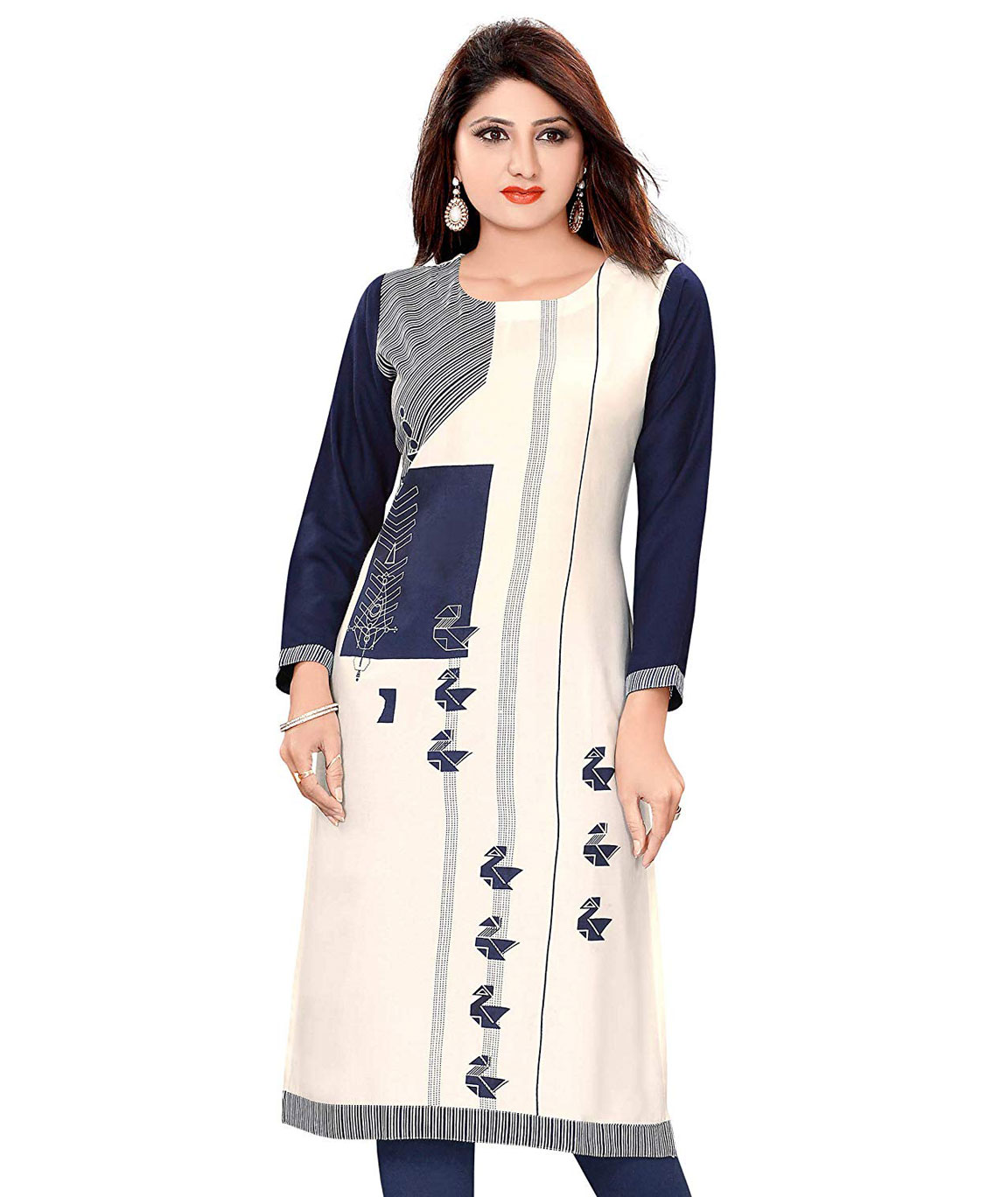 Plus Kurtis PLUS LONG & NEVY BLUE A LINE STYLE REYON KURTI