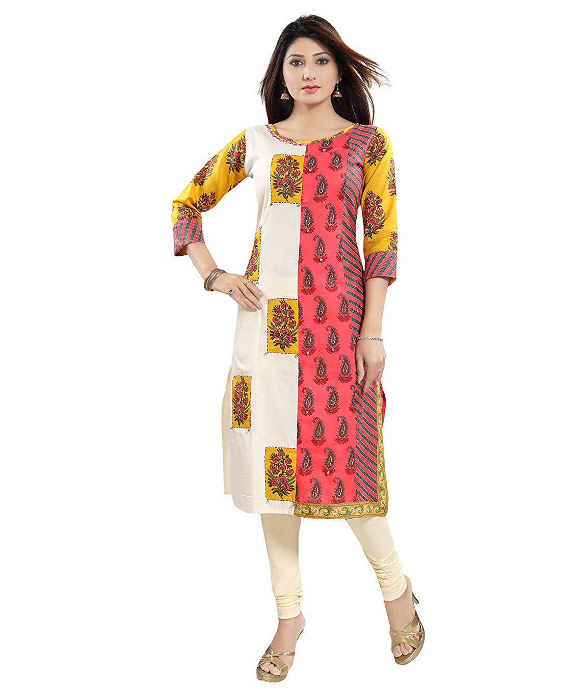 Plus Size Designer Cotton A-LINE Kurti for Women Off-White