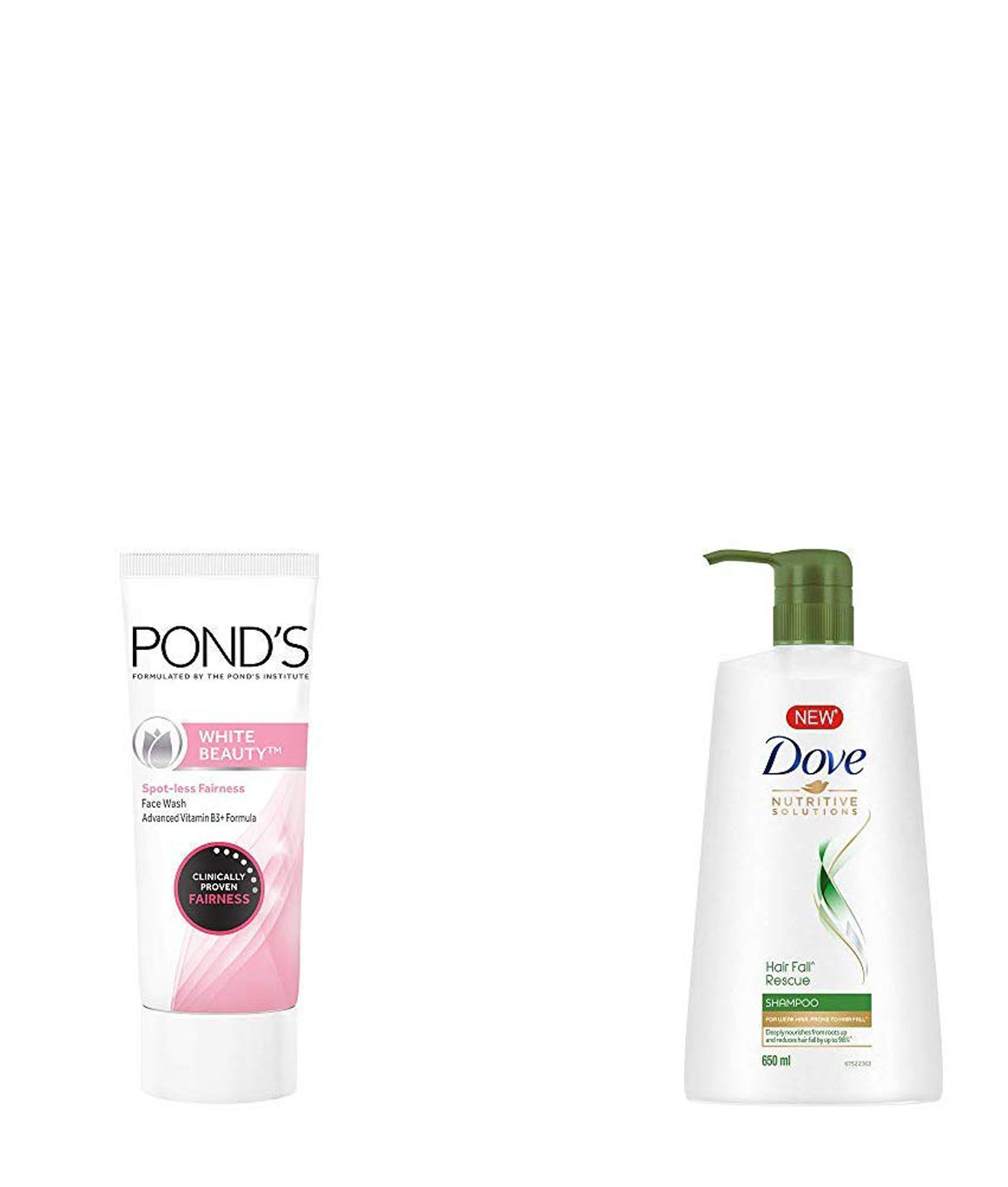 Ponds White Beauty Spot Less Fairness Face Wash, 200 gm & Dove Hair Fall Rescue Shampoo, 650ml