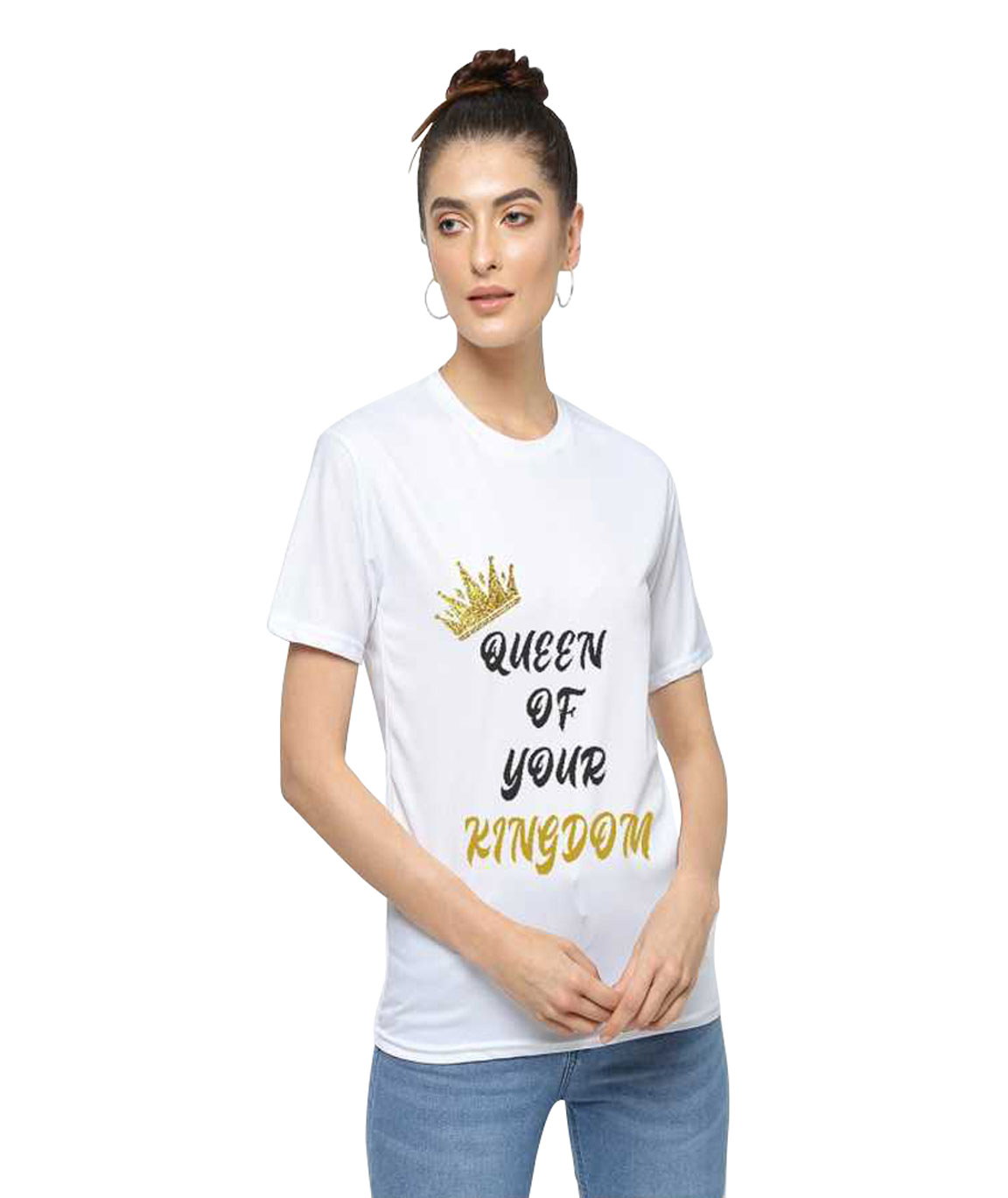 QUEEN OF YOUR KINGDOM PRINTED WOMEN ROUND NECK WHITE T-SHIRT