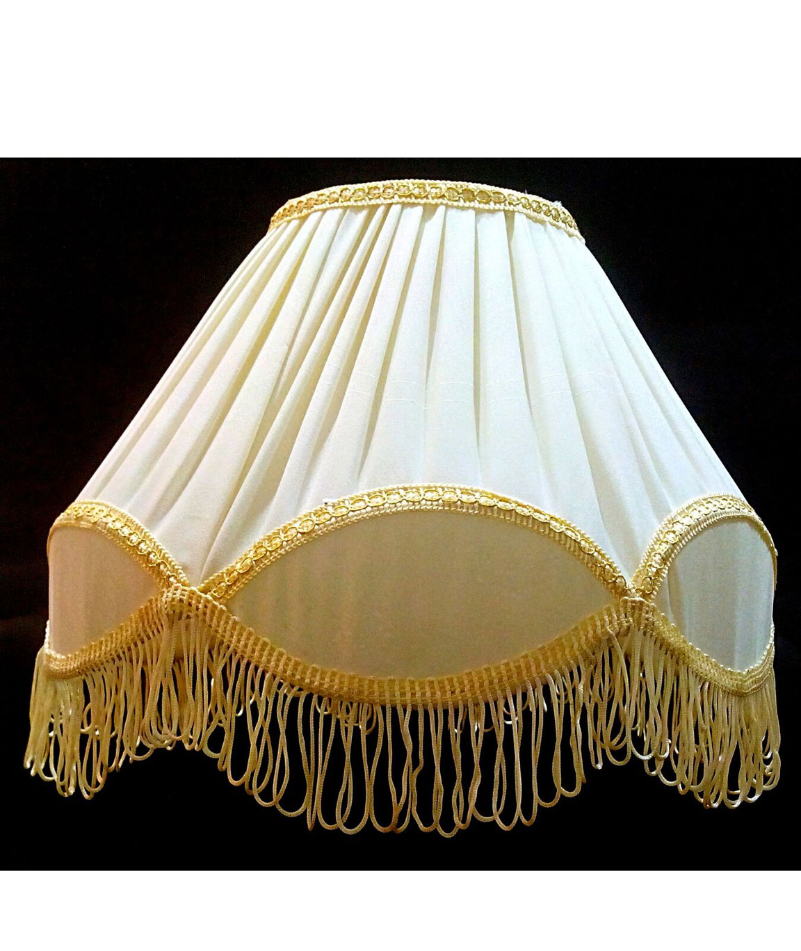 RDC 12 Inches Round Pleated Cream with Golden Lace Border with Frills Lamp Shade for Table Lamp