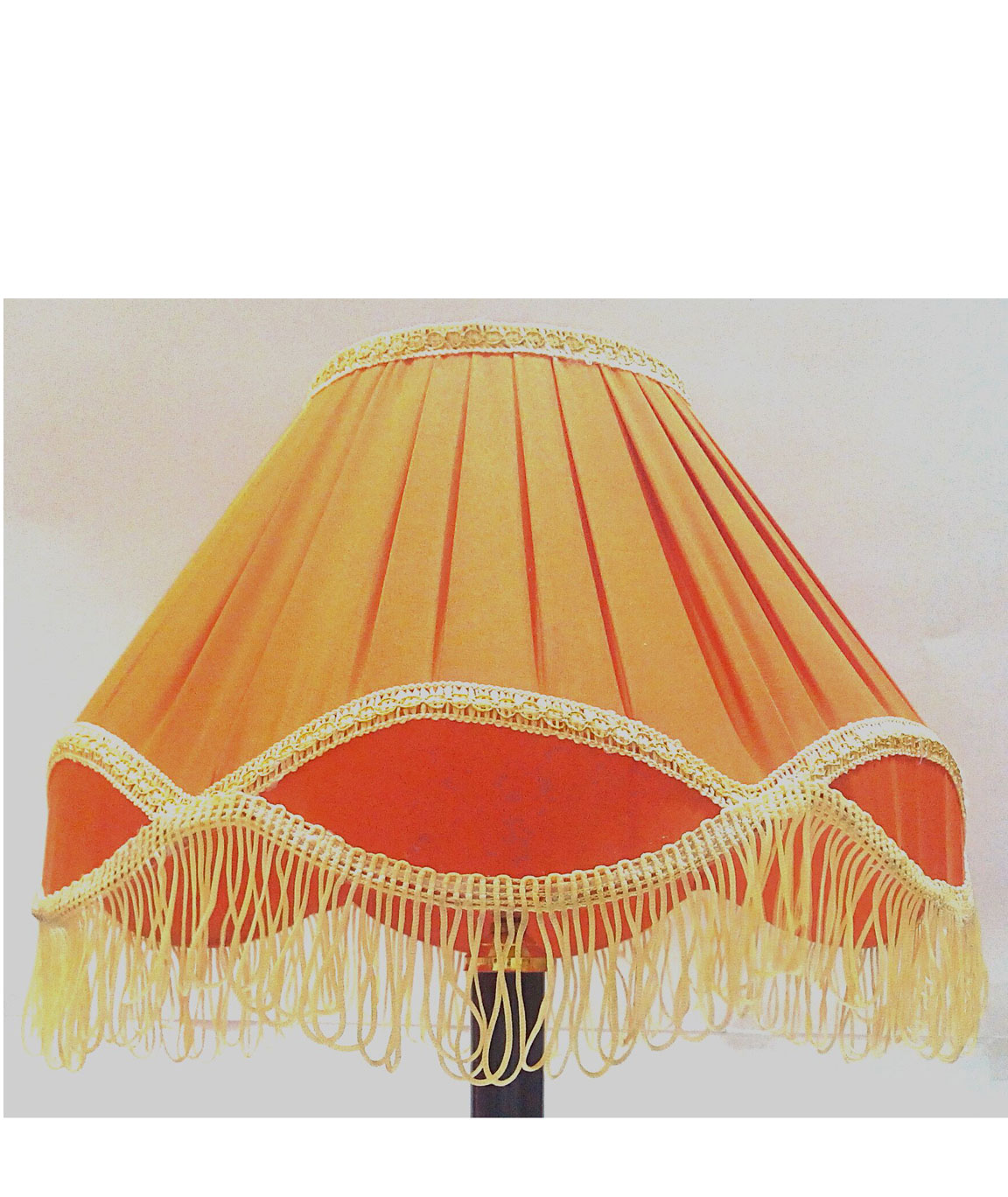 RDC 12 Inches Round Pleated Orange with Golden Lace Border with Frills Lamp Shade for Table Lamp