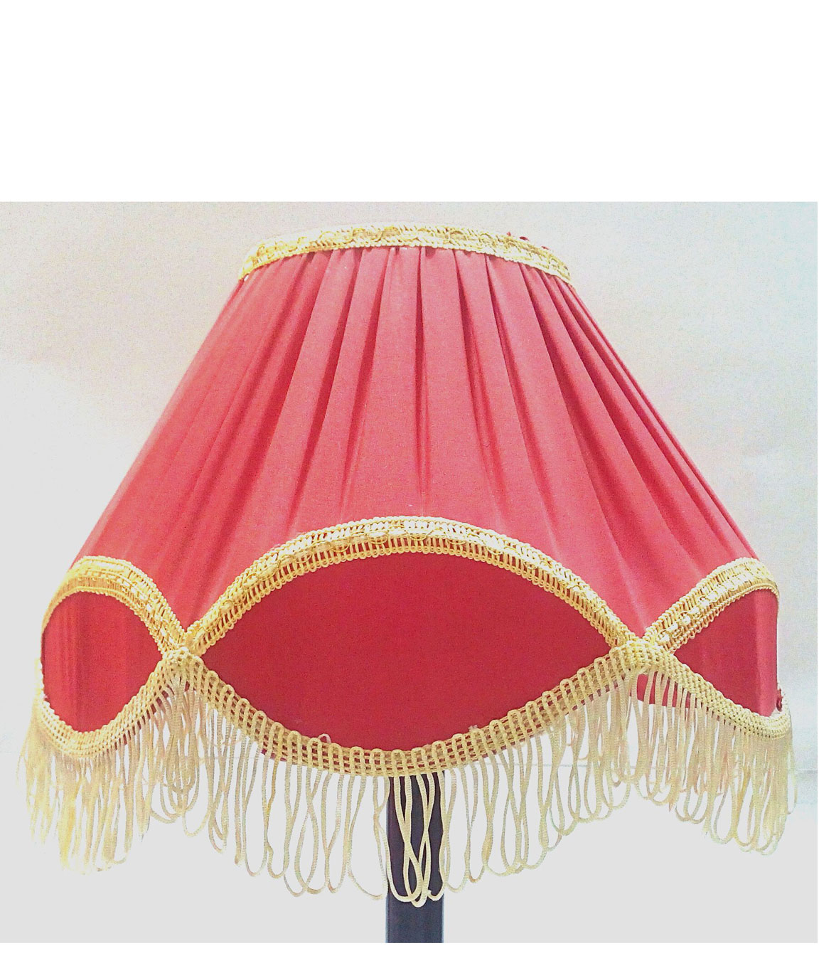 RDC 12 Inches Round Pleated Red with Golden Lace Border with Frills Lamp Shade for Table Lamp
