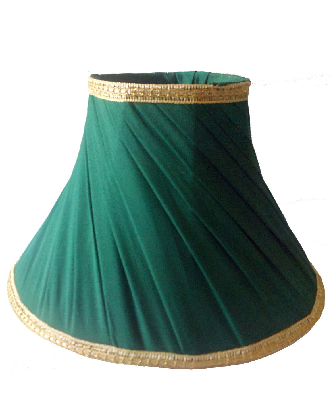 RDC 12 Inches Round Slanting Pleated Green with Golden Border Lamp Shade for Table Lamp