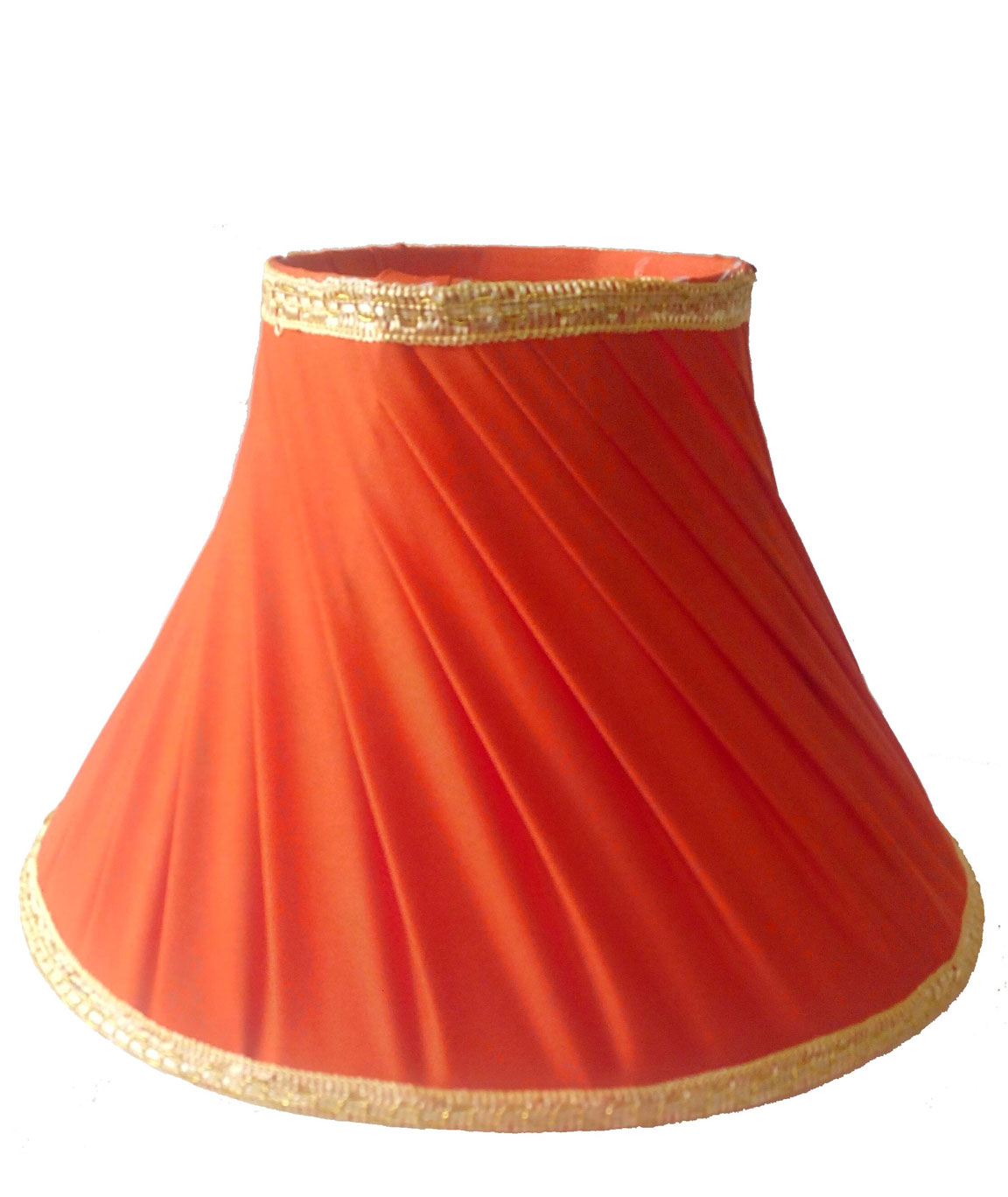 RDC 12 Inches Round Slanting Pleated Orange with Golden Border Lamp Shade for Table Lamp