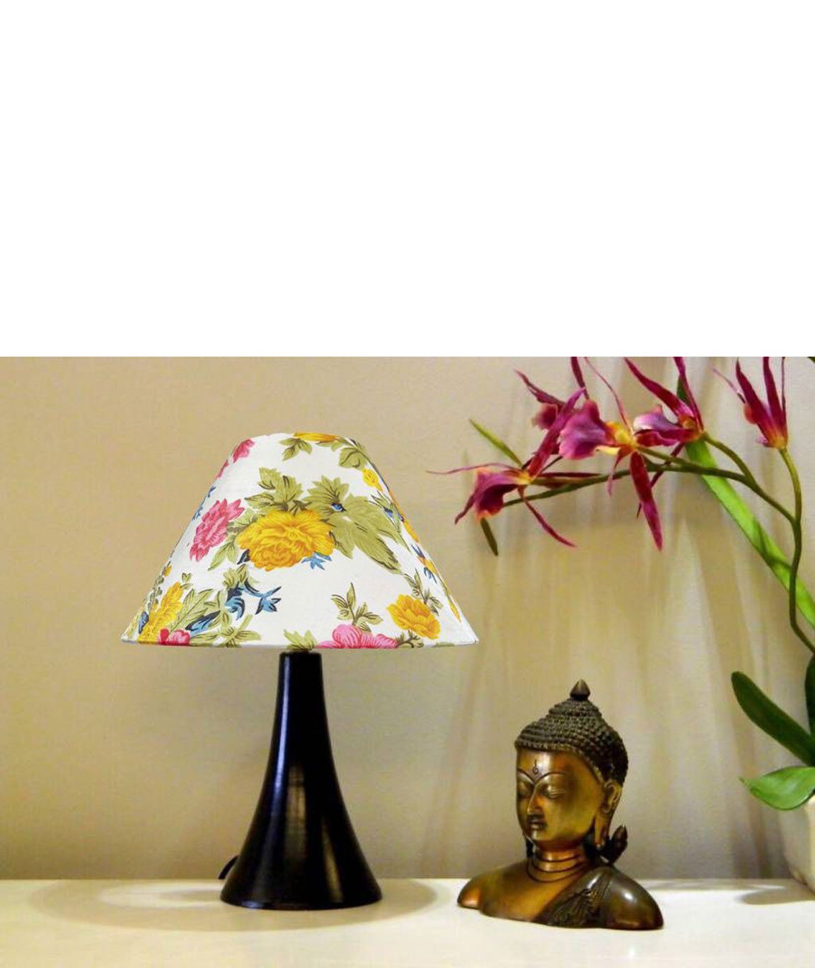 RDC Black Conical Stand Table Lamp with 10 Inches Round Multi-colour Floral Designer Lamp Shade