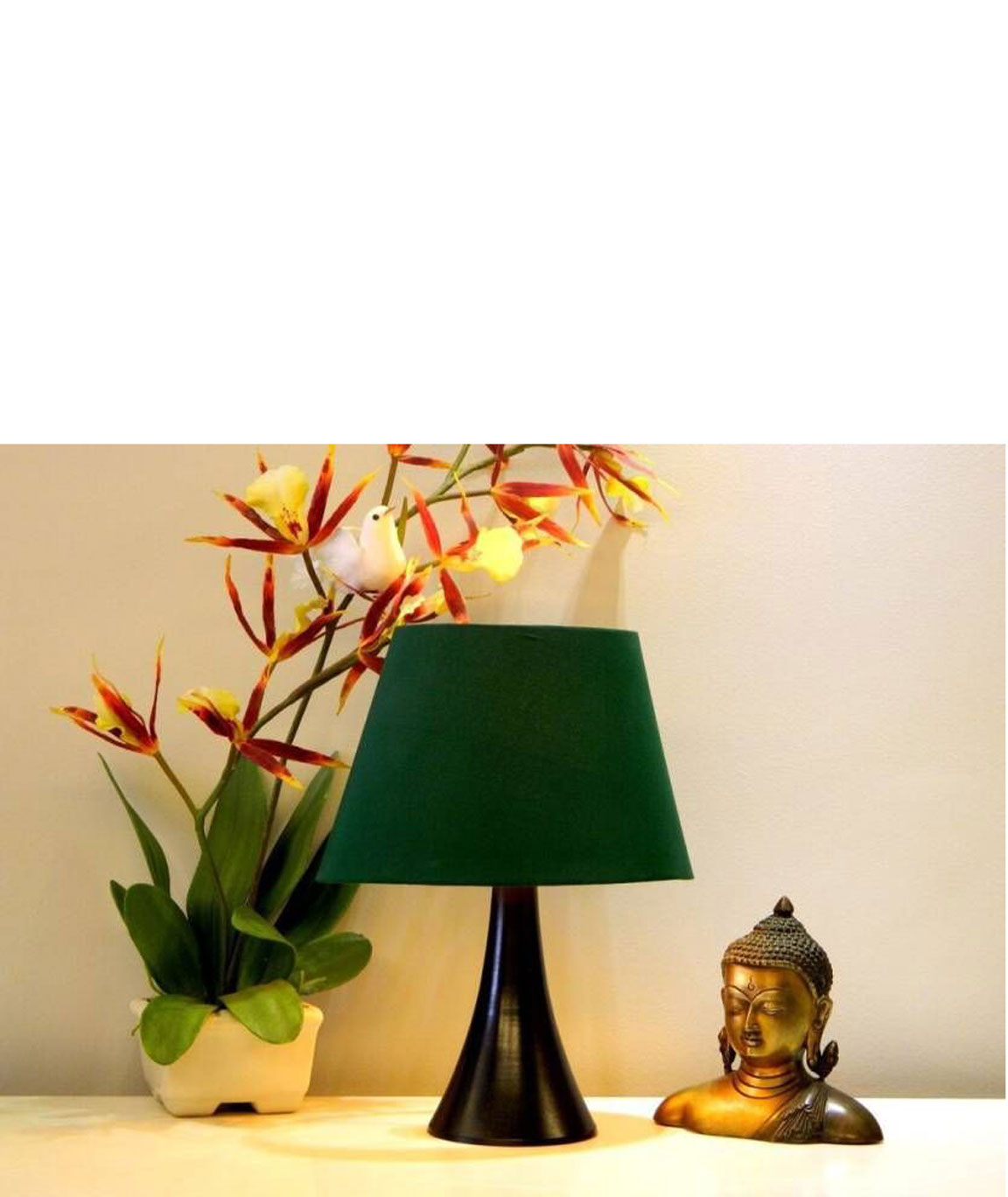 RDC Black Conical Stand Table Lamp with 10 Inches Oval Plain Green Lamp Shade