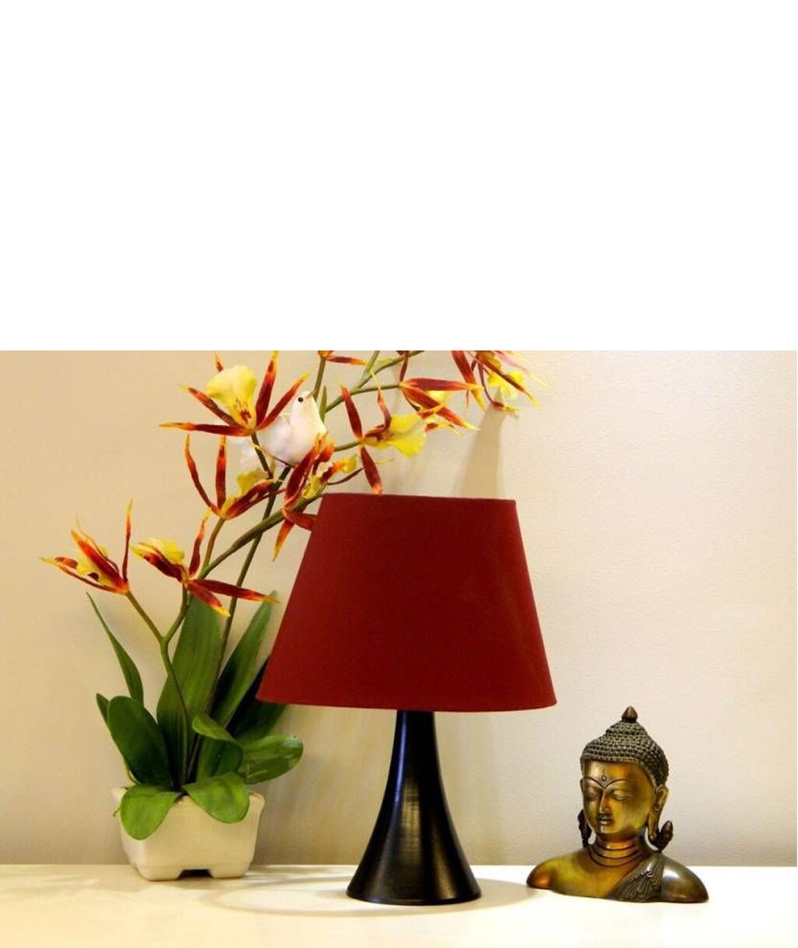 RDC Black Conical Stand Table Lamp with 10 Inches Oval Plain Maroon Lamp Shade