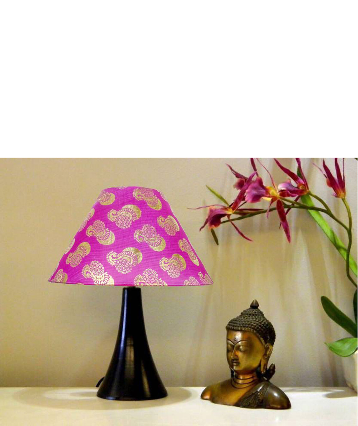 RDC Black Conical Stand Table Lamp with 10 Inches Round Pink Golden Designer Lamp Shade