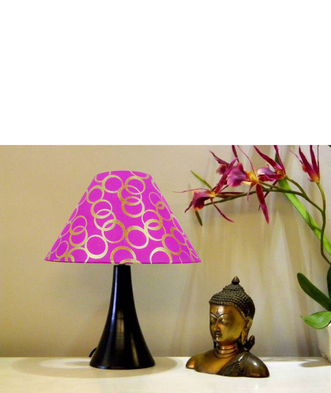 RDC Black Conical Stand Table Lamp with 10 Inches Round Pink Golden Polka Dots Designer Lamp Shade