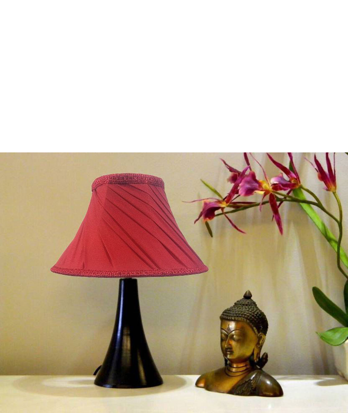 RDC Black Conical Stand Table Lamp with 10 Inches Round Slanting Pleated Red with Lace Border Lamp Shade