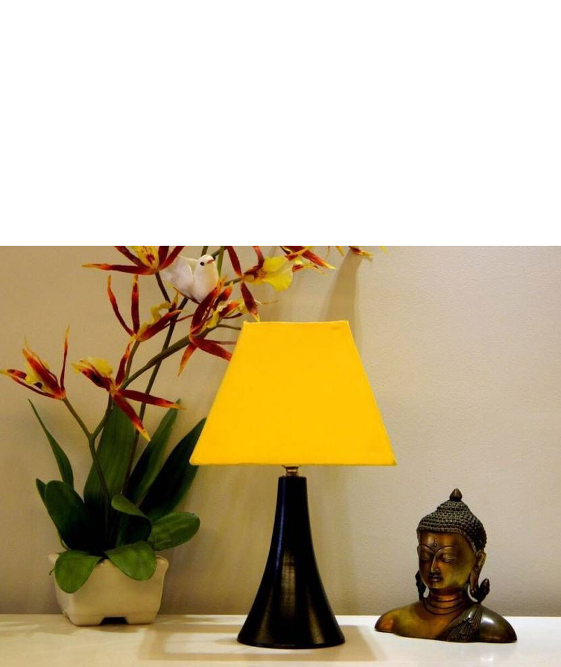 RDC Black Conical Stand Table Lamp with 8 Inches Square Plain Yellow Lamp Shade