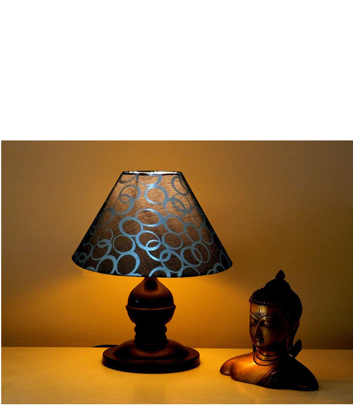RDC Black Designer Table Lamp with 10 Inches Round Black with Silver Polka Dots Designer Lamp Shade