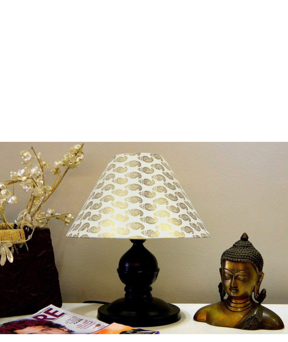RDC Black Designer Table Lamp with 10 Inches Round Cream Golden Designer Lamp Shade