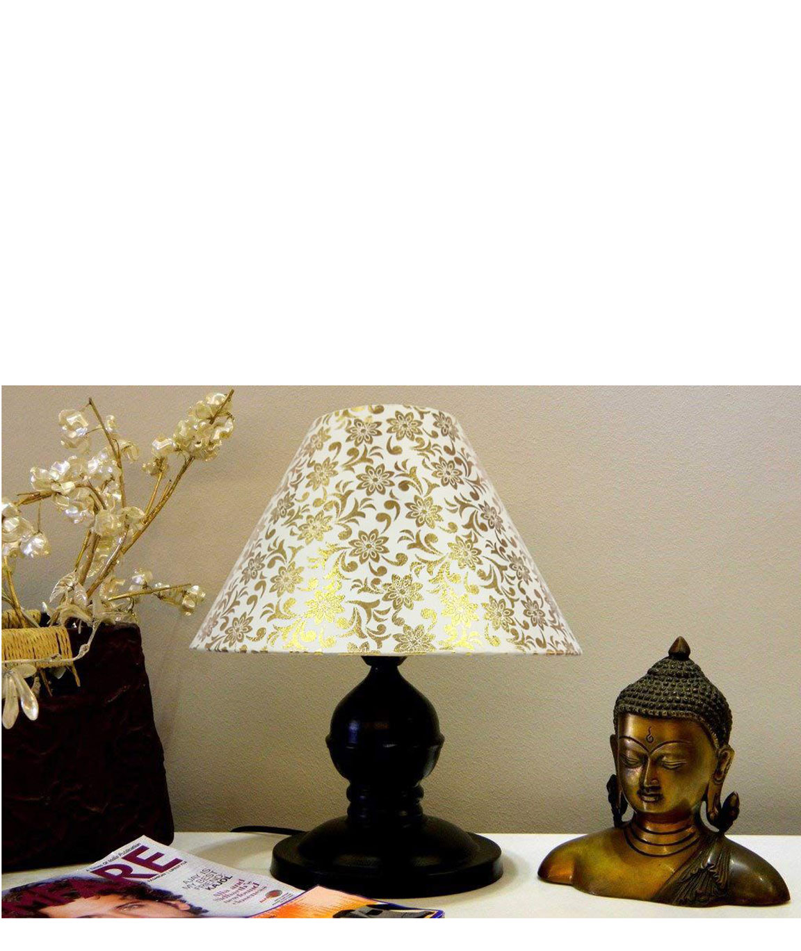 RDC Black Designer Table Lamp with 10 Inches Round Cream Golden Designer Lamp Shade