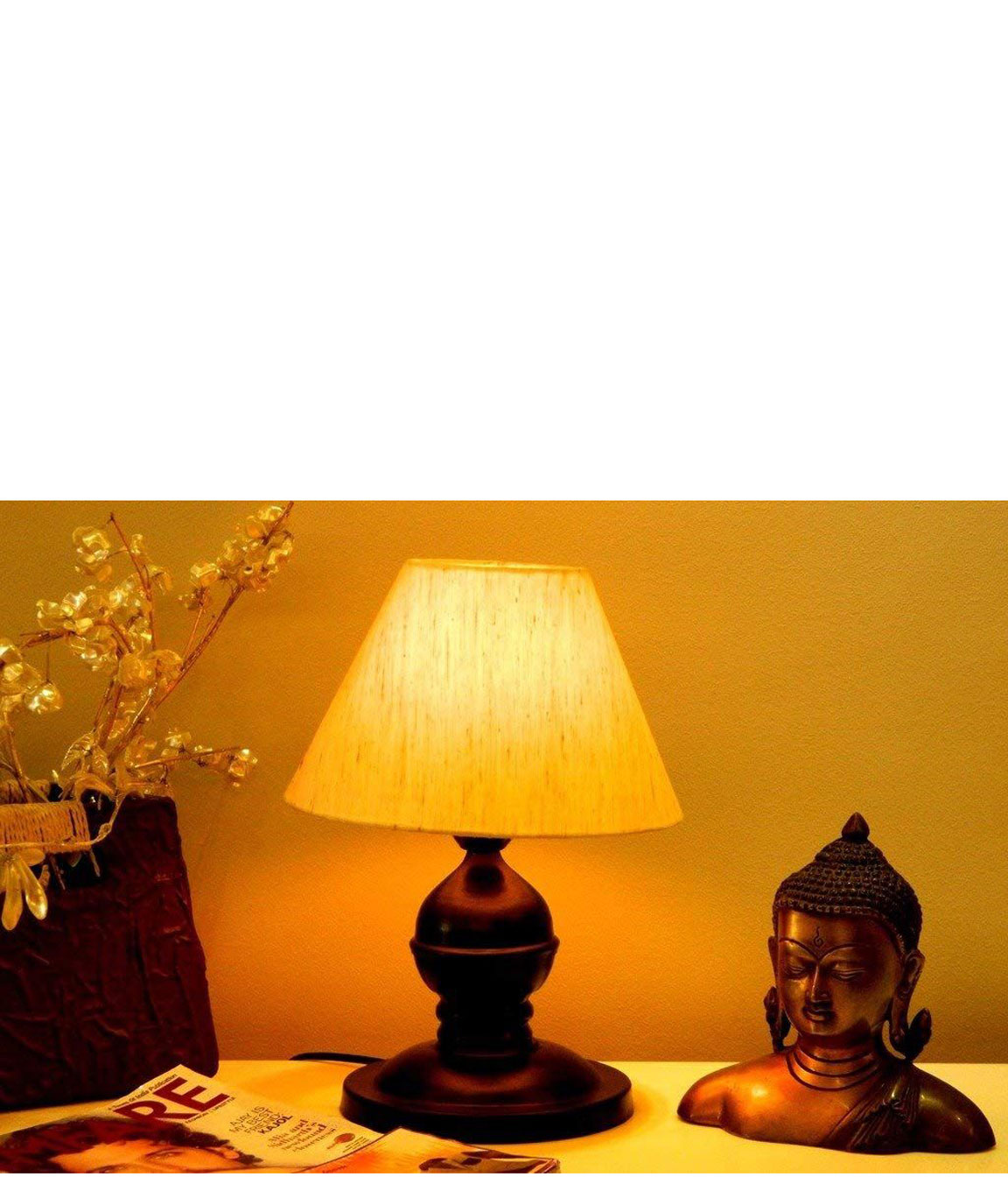 RDC Black Designer Table Lamp with 10 Inches Round Cream-khadi Self-design Lamp Shade