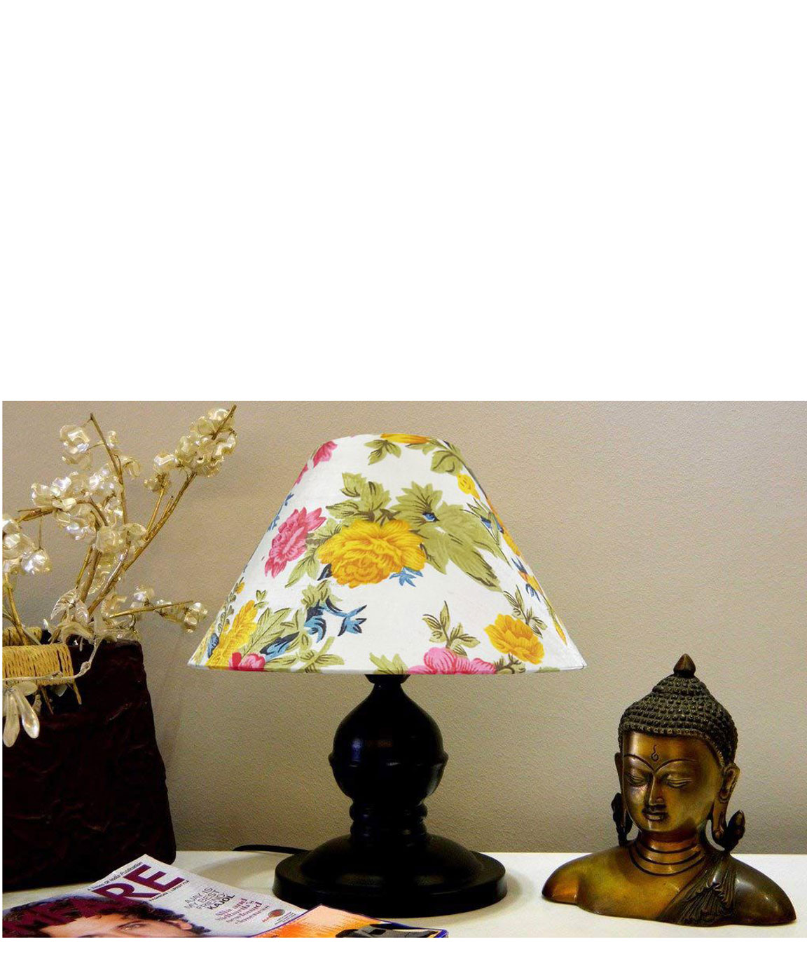 RDC Black Designer Table Lamp with 10 Inches Round Multi-colour Floral Designer Lamp Shade