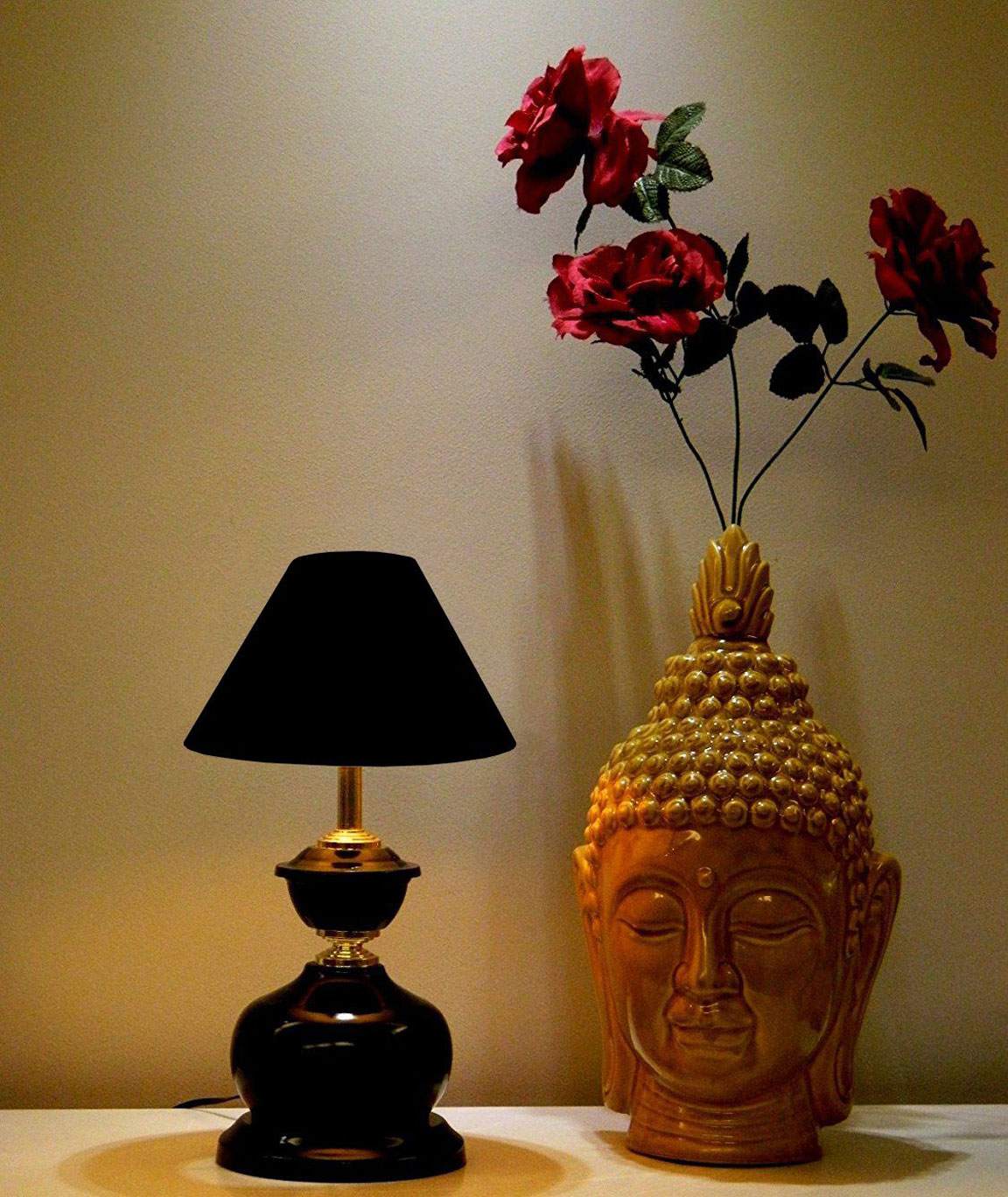 RDC Black Designer Table Lamp with 10 Inches Round Plain Black Lamp Shade
