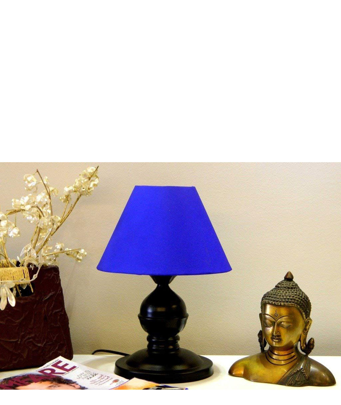 RDC Black Designer Table Lamp with 10 Inches Round Plain Indigo Lamp Shade